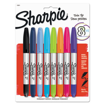 Sharpie® Twin-tip Permanent Marker, Extra-fine-fine Bullet Tips, Assorted Colors, 8-set freeshipping - TVN Wholesale